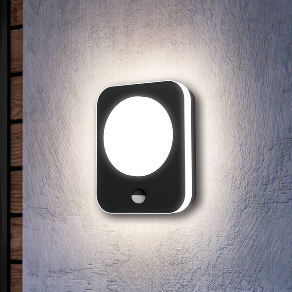 EGLO Applique da esterno LED Madriz, nera, larghezza 23 cm, con sensore Madriz, Nero, Alluminio, Moderno, Applique da esterni