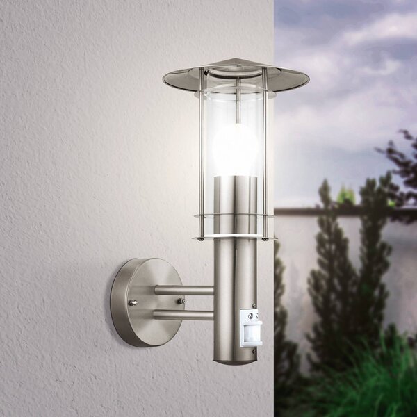 EGLO Applique da esterno Lisio, color acciaio inossidabile, altezza 36 cm, sensore Lisio, Alluminio / Grigio / Zincato, Acciaio Inox, Applique da esterni