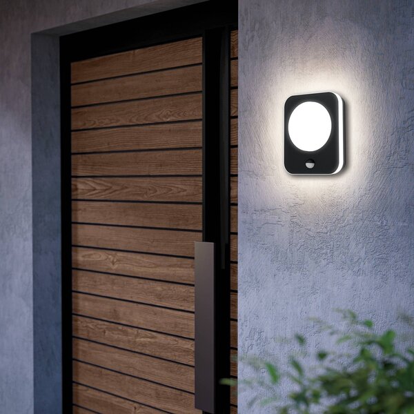 EGLO Applique da esterno LED Madriz, nera, larghezza 23 cm, con sensore Madriz, Nero, Alluminio, Moderno, Applique da esterni