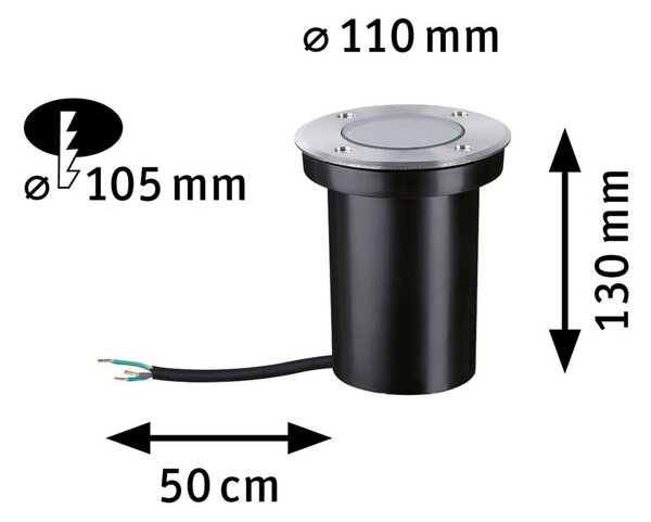 Paulmann Faretto da incasso per pavimento a LED 94732, Ø 11 cm, acciaio 94732, Alluminio / Grigio / Zincato, Acciaio Inox, Faretto da incasso da terra