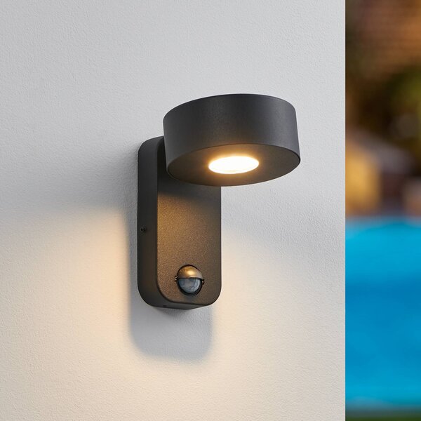EGLO Applique da esterno LED Palosco, nera, altezza 17 cm, metallo, sensore Palosco, Nero, Metallo, Moderno, Applique da esterni