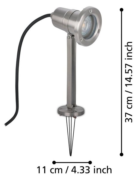 EGLO Faretto con picchetto Nema, color acciaio inossidabile, 24 cm, Nema, Alluminio / Grigio / Zincato, Acciaio Inox, Moderno, Lampada da esterni