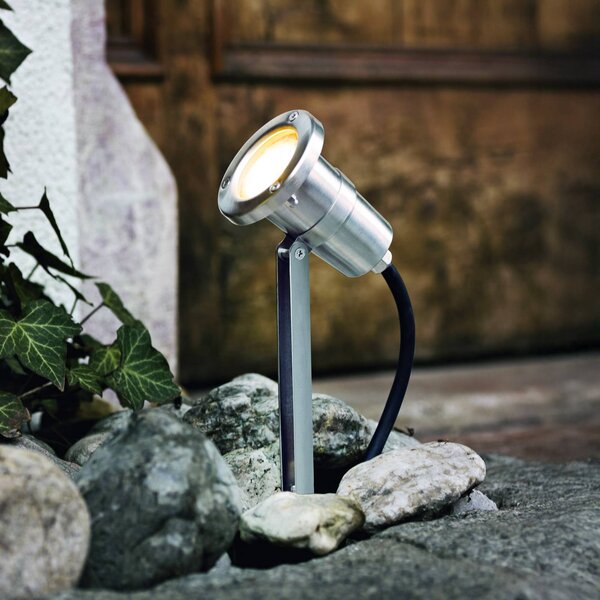 EGLO Faretto con picchetto Nema, color acciaio inossidabile, 24 cm, Nema, Alluminio / Grigio / Zincato, Acciaio Inox, Moderno, Lampada da esterni
