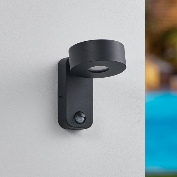 EGLO Applique da esterno LED Palosco, nera, altezza 17 cm, metallo, sensore Palosco, Nero, Metallo, Moderno, Applique da esterni