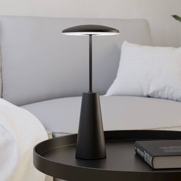 EGLO Lampada a LED ricaricabile Piccola, nera, altezza 28 cm, metallo, IP54 dimmerabile, Nero, Soggiorno / Sala da pranzo, Metallo, Moderno