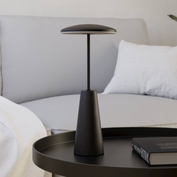 EGLO Lampada a LED ricaricabile Piccola, nera, altezza 28 cm, metallo, IP54 dimmerabile, Nero, Soggiorno / Sala da pranzo, Metallo, Moderno
