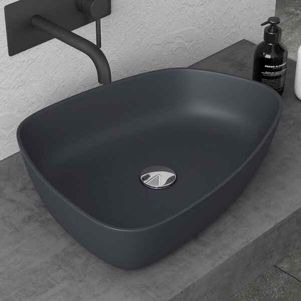 Doporro Lavabo da Appoggio Antracite Opaco 51x38x12cm Lavandino Bagno Slim Design Moderno Lavello da Minerale Fuso Colossum806