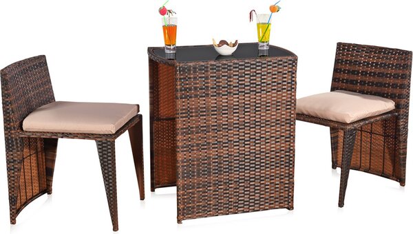 Set di 3 mobili da giardino Melko in polyrattan - marrone