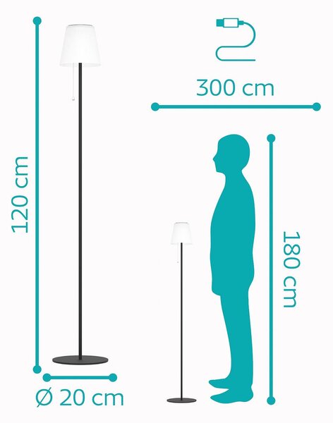 EGLO Lampada da terrazza a LED solare Scordiano-L, nera, altezza 120 cm Scordiano-L, Nero, Metallo, Moderno