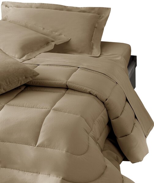 Trapunta In Raso Di Cotone Precious Sateen Matrimoniale - 270X260 Mirabello Brera Tinta Unita Cammello Caleffi