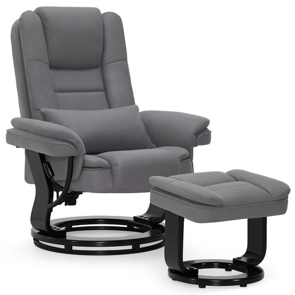 Poltrona reclinabile M MCombo con funzione reclinabile, poltrona da lettura, poltrona TV girevole a 360°, con sgabello, con cuscino e tasca laterale, 9099 (microfibra grigia)