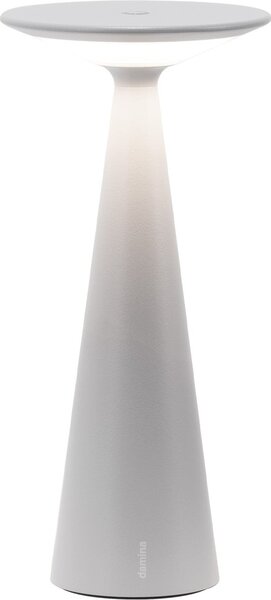 Zafferano Damina - Lampada Led Ricaricabile da Tavolo, Touch Dimmer, 8h di Autonomia, IP65 - Senza Fili, Finitura in Alluminio Grigia