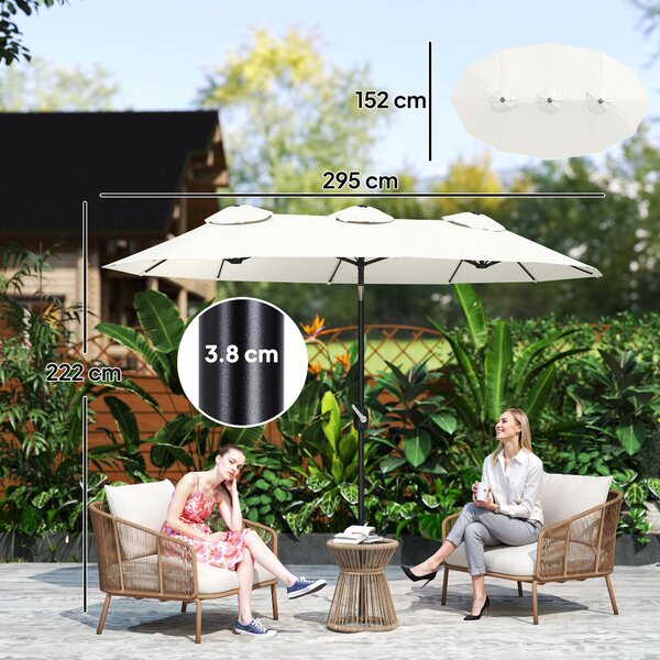 Outsunny Ombrellone da Giardino Doppio Inclinabile con Apertura a Manovella, 285x147x227cm, Bianco|Aosom