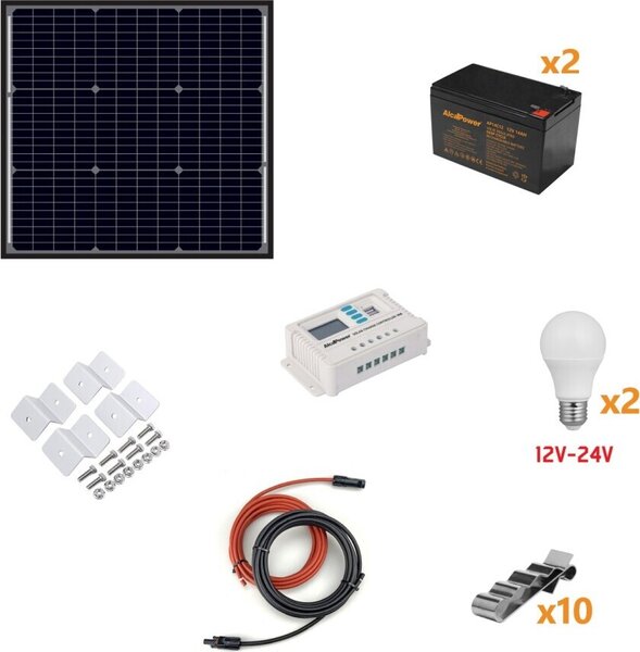 Kit Fotovoltaico a Isola 110W - Kit con pannello solare, regolatore di carica, proiettore, e accessori per l'installazione