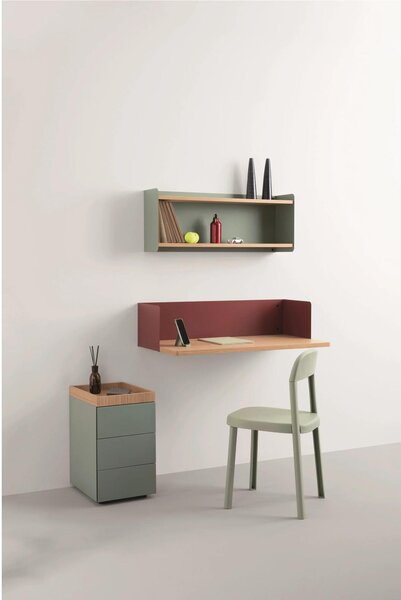Scrittoio da muro dal design elegante DESKY Dimensioni 80x50x h 25 cm Struttura metallica con piano Rovere naturale spessore 25 con bordi arrotondati Rosso Terracotta