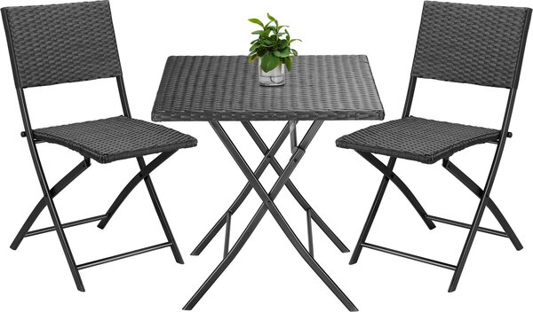 Casaria Mobili da Balcone in Polyrattan Set 3 Pezzi Pieghevole Salvaspazio 2 Persone Balcone Terrazza Giardino Arredo