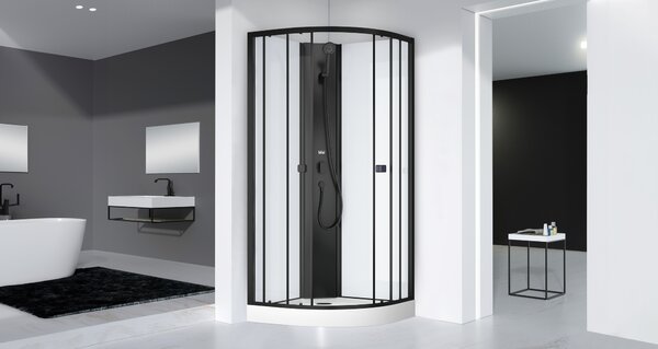 Doccia completa Marwell doccia completa Prime Style nero/bianco 85x85x198 - Set doccia completo con piatto in acrilico e rubinetto - Vetro di sicurezza temperato da 4 mm
