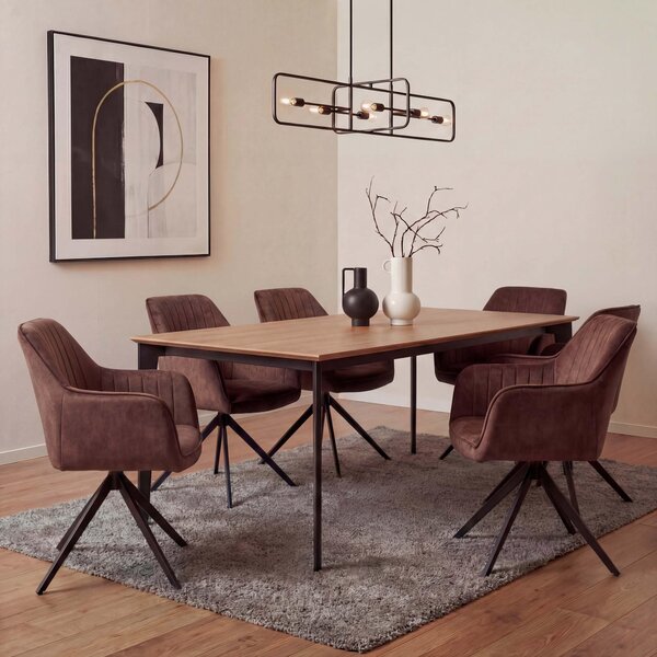 Set di 6 sedie da pranzo HWC-L79, sedie da cucina con braccioli girevoli e ritorno automatico, velluto 440 g/m² ~ effetto scamosciato marrone terracotta
