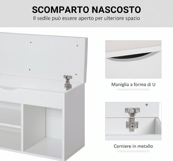 HOMCOM Panca Scarpiera, Mobile Portascarpe Salvaspazio con Sedile Imbottito Ribaltabile da Ingresso Legno, 80x30x47cm, Bianco | Aosom Italy