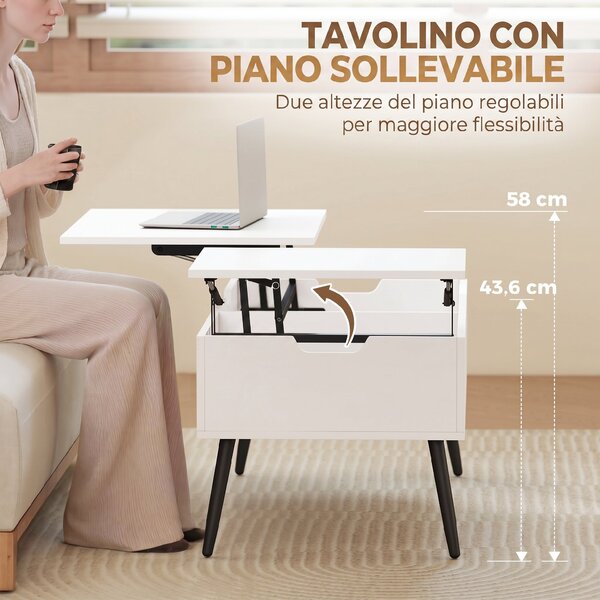 HOMCOM Tavolino da Caffè Sollevabile con Piano Doppio e Scomparto Nascosto, Bianco per Soggiorno | Aosom Italy