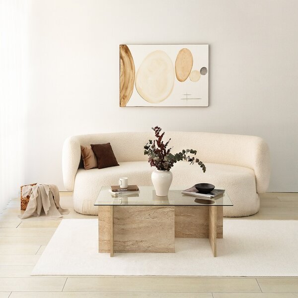Skye Decor, New Escape, Couchtische, Travertin, Glas, 105 x 40 x 65 cm