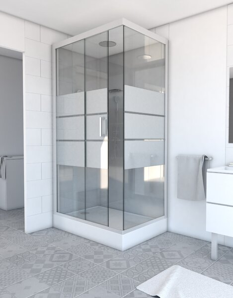 Doccia completa MARWELL Doccia completa Grey River 2 Rettangolo 80 x 110 x 215 cm - Set completo incl. piatto doccia e miscelatore - Doccia angolare con ingresso frontale - Cabina doccia con profili in alluminio di alta qualità