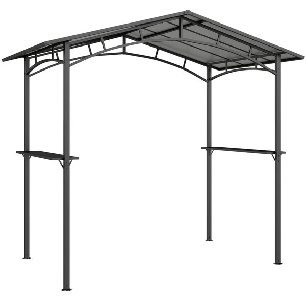 Outsunny Gazebo da Giardino per Barbecue BBQ con Tetto in PC e Mensole Laterali, Struttura in Alluminio e Metallo, 246x149x230cm, Nero|Aosom