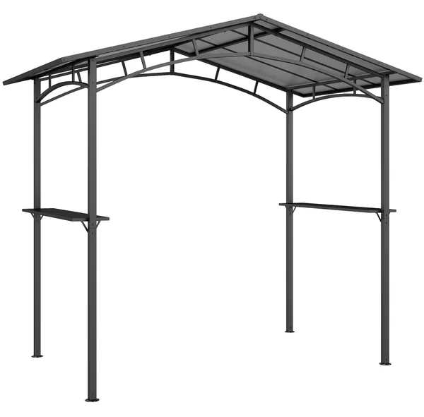 Outsunny Gazebo da Giardino per Barbecue BBQ con Tetto in PC e Mensole Laterali, Struttura in Alluminio e Metallo, 246x149x230cm, Nero|Aosom