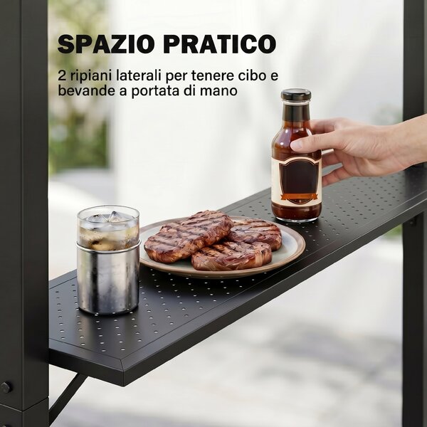 Outsunny Gazebo da Giardino per Barbecue BBQ con Tetto in PC e Mensole Laterali, Struttura in Alluminio e Metallo, 246x149x230cm, Nero|Aosom