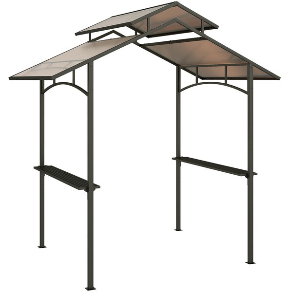 Outsunny Gazebo da Giardino per Barbecue, Doppio Tetto e Struttura in Acciaio con Mensole, 240x150x250cm, Nero|Aosom.it