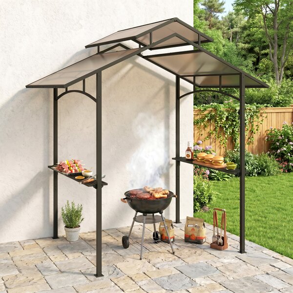 Outsunny Gazebo da Giardino per Barbecue, Doppio Tetto e Struttura in Acciaio con Mensole, 240x150x250cm, Nero|Aosom.it