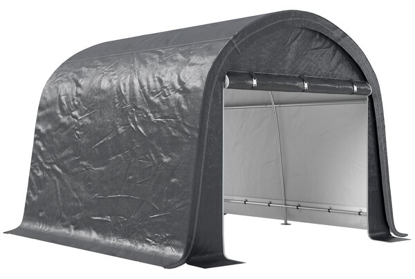 Outsunny Tendone da Giardino per Moto, Bici e Attrezzi con 2 Ingressi a Zip, in Acciaio e PE, 300x300x235 cm, Grigio | Aosom Italy