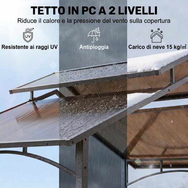 Outsunny Gazebo da Giardino per Barbecue, Doppio Tetto e Struttura in Acciaio con Mensole, 240x150x250cm, Nero|Aosom.it
