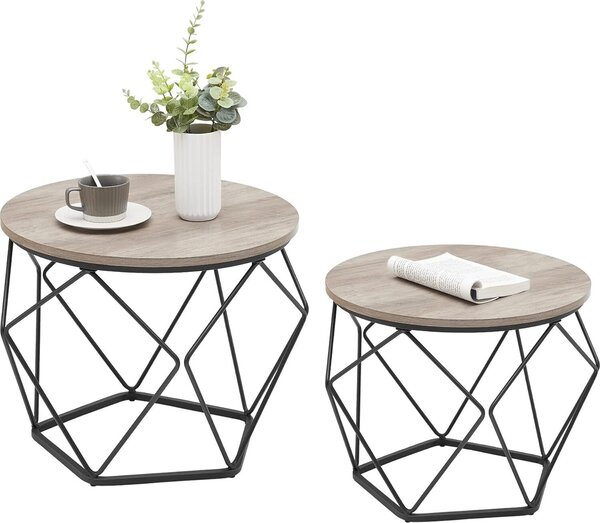 Tavolino VASAGLE, set di 2, tavolino, tavolino da divano con funzione di cestino, tavolino, geometrico, struttura in acciaio, per soggiorno, camera da letto, grigio