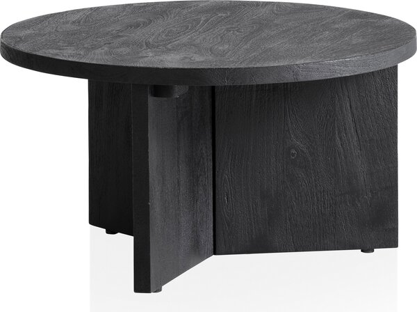 WOHNLING Tavolino 60x60x33 cm Mango Legno Massiccio Nero Divano Tavolo Rotondo Soggiorno Tavolo Treppiede Tavolino Soggiorno Basso Moderno
