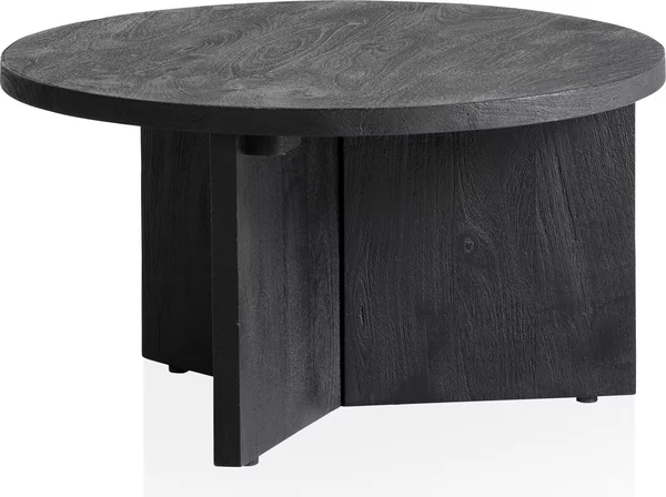 WOHNLING Tavolino 60x60x33 cm Mango Legno Massiccio Nero Divano Tavolo Rotondo Soggiorno Tavolo Treppiede Tavolino Soggiorno Basso Moderno