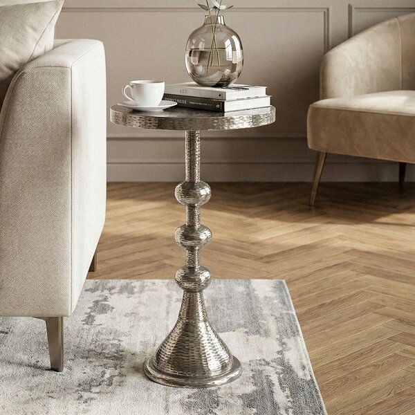 WOHNLING Tavolino ausiliario in alluminio argento 30 cm Tavolino rotondo Tavolino decorativo in metallo Tavolino orientale Tavolino da salotto Tavolino da caffè in alluminio Tavolino da divano Orientale Fatto a mano