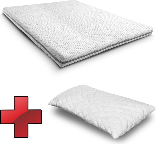 Cuscino in schiuma fredda Supportho Premium 120 x 200 cm H3, altezza 9 cm, grado di durezza H3 con rivestimento antibatterico CloudComfort Basic cuscino in gel-flake 40 x 80 cm