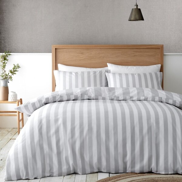Biancheria da letto matrimoniale bianco-grigia 200x200 cm Cove Stripe - Catherine Lansfield