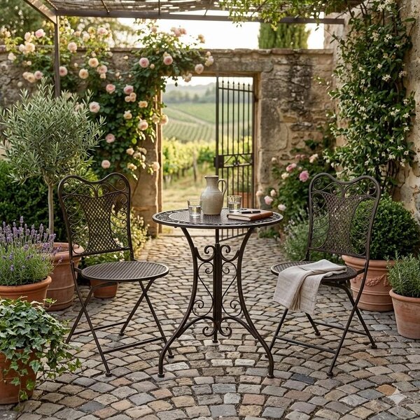Elegante set da bistrot Eliza dal romantico design vintage – Perfetto per balconi, terrazze e giardini