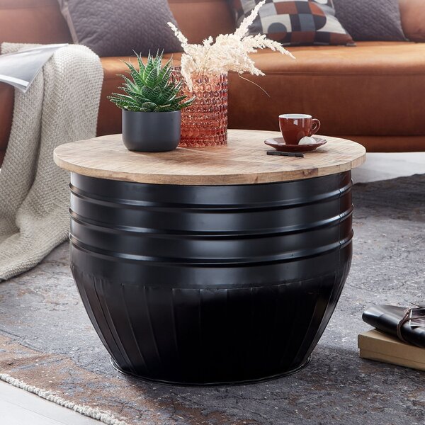 Tavolino in legno di mango in metallo 60x41x60 cm stile industriale rotondo | Wohnling