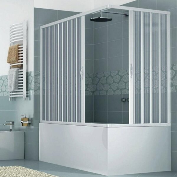 Box parete angolare in PVC per vasca h150 cm con apertura centrale a soffietto