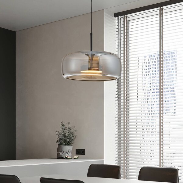 Viokef Lampada a sospensione in vetro Deco, Alluminio / Grigio / Zincato, Soggiorno / Sala da pranzo, Vetro, Lampada a sospensione