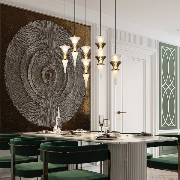 Viokef Lampada a sospensione in vetro Venera, Bianco / Opale, Soggiorno / Sala da pranzo, Vetro, Lampada a sospensione