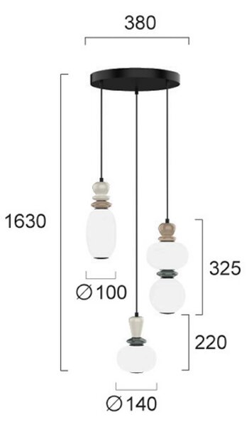 Viokef Lampada LED a sospensione Gemma, Ø 38 cm, colorata, vetro/ceramica, 3 luci. Gemma, Multicolore, Soggiorno / Sala da pranzo, Vetro