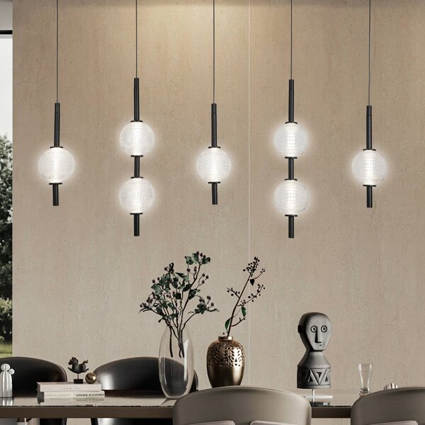 Viokef Lampada LED a sospensione Abeona, lunghezza 105 cm, metallo nero, 7 luci. Abeona, Nero, Soggiorno / Sala da pranzo, Metallo