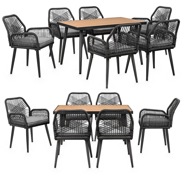 Gruppo da giardino con tavolo e 6 sedie - resistente alle intemperie - rete in corda - tavolo da pranzo in WPC - cuscini di seduta - gruppo da pranzo per esterni - antracite/grigio