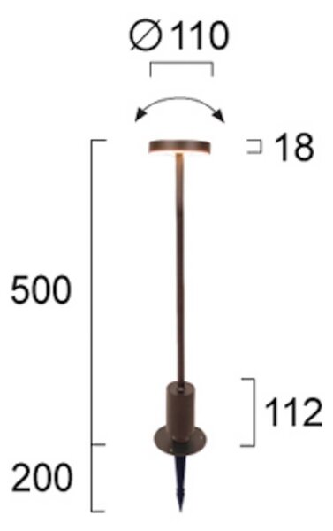 Viokef Lampioncino LED Tango marrone ruggine, altezza 50 cm Metallo, picchetto, Marrone / Ruggine, Alluminio, Moderno, Lampada LED da esterni