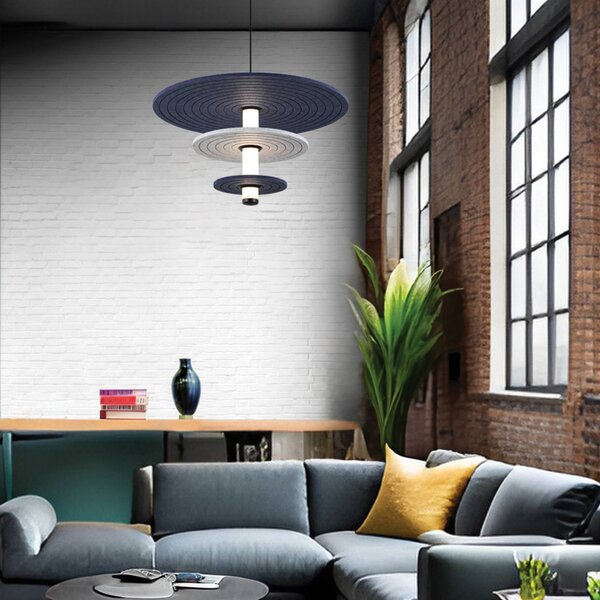 Viokef Lampada LED a sospensione Azul, altezza 31 cm, blu/grigio/nero/, feltro Azul, Alluminio / Grigio / Zincato, Soggiorno / Sala da pranzo, Plastica