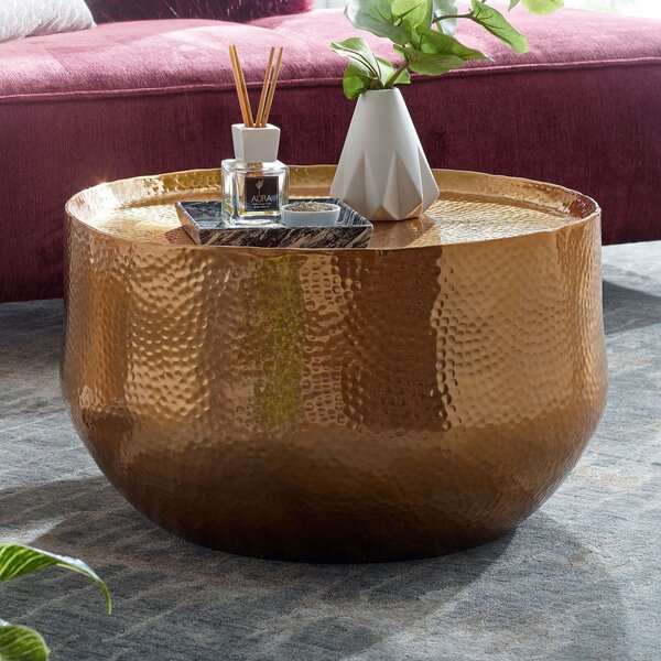 Tavolino da salotto alluminio oro 60x60x35 cm in ferro battuto | Wohnling